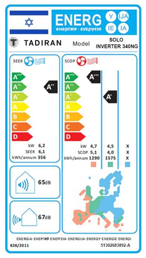 מזגן עילי TADIRAN 21150BTU דגם SOLO INVERTER 340NG תדיראן - תמונה 3