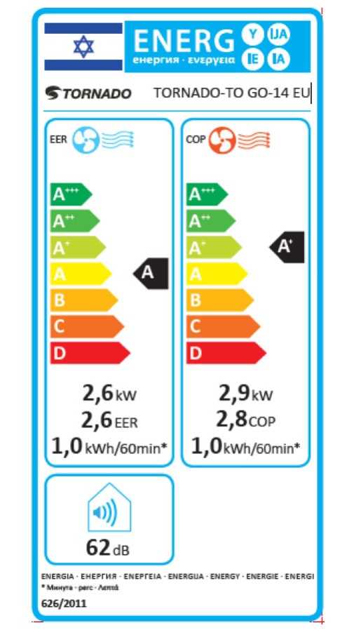 מזגן נייד TORNADO 9000BTU דגם TO GO 14 EU טורנדו - תמונה 2