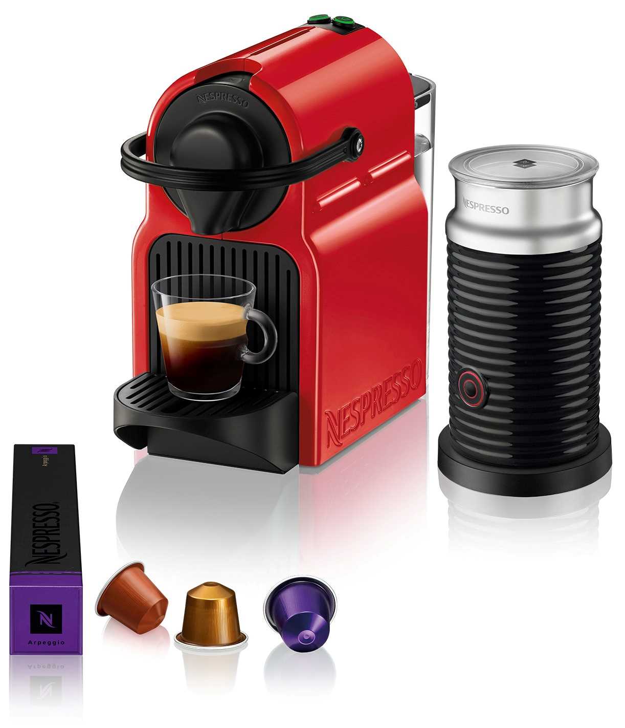 מכונת קפה NESPRESSO איניסייה בצבע אדום דגם C40 כולל מקציף חלב אירוצ'ינו - תמונה 1 מכונת קפה NESPRESSO איניסייה בצבע אדום דגם C40 כולל מקציף חלב אירוצ'ינו - תמונה 1