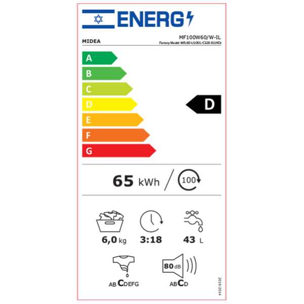 מכונת כביסה פתח קדמי 6 קילו MIDEA דגם MF100W60/W-IL מידאה - תמונה 2