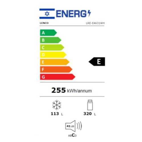 מקרר לבן LENCO מקפיא עליון דגם LRE-E4631WH לנקו  - תמונה 3