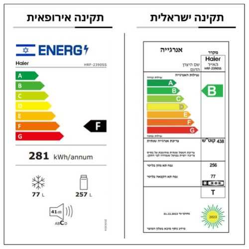 מקרר לבן Haier מקפיא עליון דגם HRF2390WR האייר  - תמונה 2