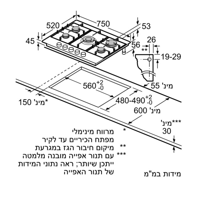 כיריים גז Bosch בוש PCQ7A5B90Y - תמונה 2 כיריים גז Bosch בוש PCQ7A5B90Y - תמונה 2