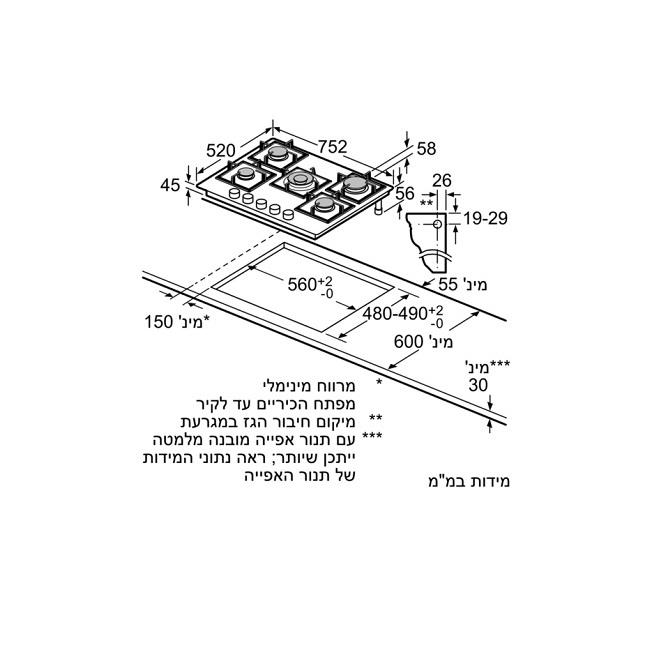 כיריים גז Bosch בוש PPQ7A6M20Y - תמונה 2 כיריים גז Bosch בוש PPQ7A6M20Y - תמונה 2