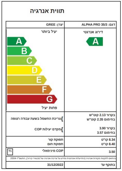 מזגן עילי Tadiran Alpha Pro 35/3 WiFi תדיראן - תמונה 2