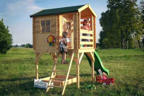 בית עץ לילדים עם סולם ומגלשה Garden Top דגם M501D - מבצע TIMBELA&KO