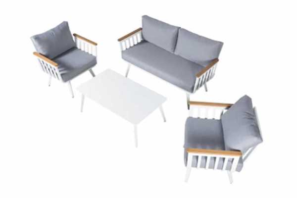 מערכת ישיבה גוף אלומיניום דגם מיקונוס ספה + 2 כורסאות + שולחן צבע לבן AUSTRALIA GARDEN