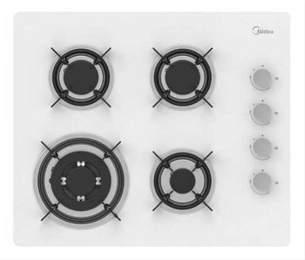 כיריים גז 4 להבות 6742 זכוכית לבנה 60 ס"מ MIDEA דגם 60GL403-W מידאה