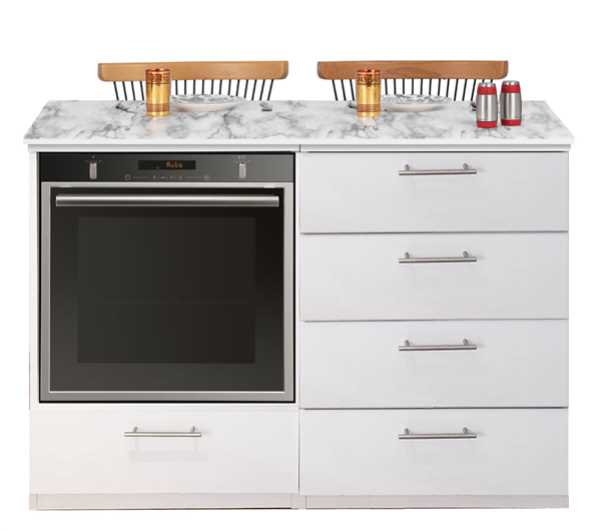 אי מגירות למטבח עם פינת אוכל משולב תנור בילט אין דגם 880111 צבע לבן דמוי שיש מבית אביעם